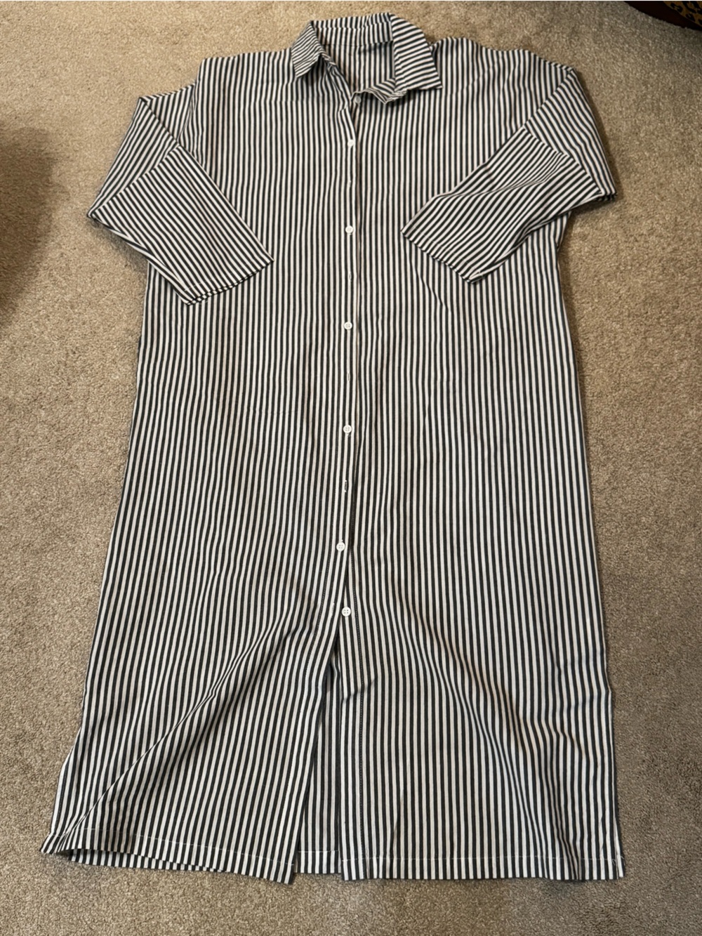 Striped Black & White Button-Front Swim Coverup